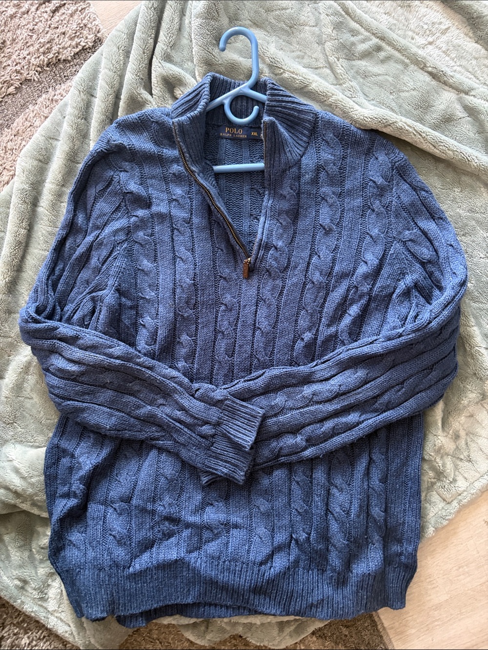 Polo by Ralph Lauren Denim Blue Cable-Knit Half-Zip Sweater